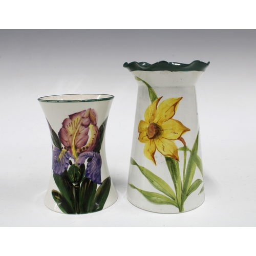 109 - Wemyss ware handpainted vase with Irises pattern and another wemyss vase painted with daffodils, imp... 