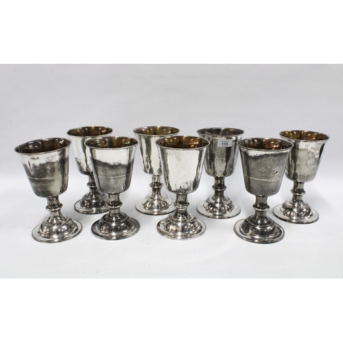 113 - Set of eight large silver plated ecclesiastical communion chalice goblets, (8) 13 x 22cm.