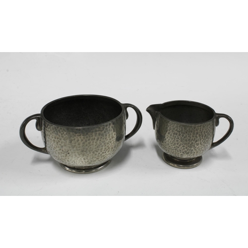 118 - Tudric Pewter cream jug and sugar bowl, pattern 01216 (2) 15 x 7cm.