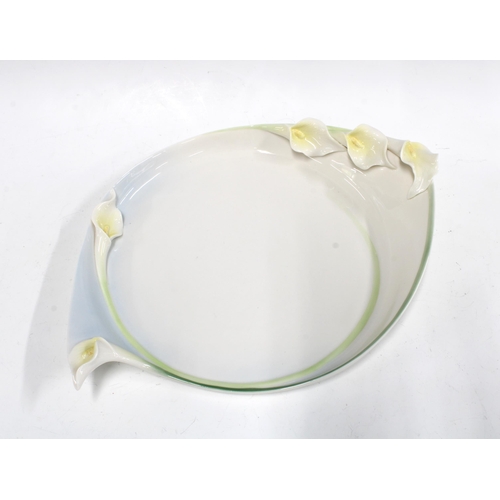 124 - Franz porcelain tray with arum lilies, 40 x 30cm.