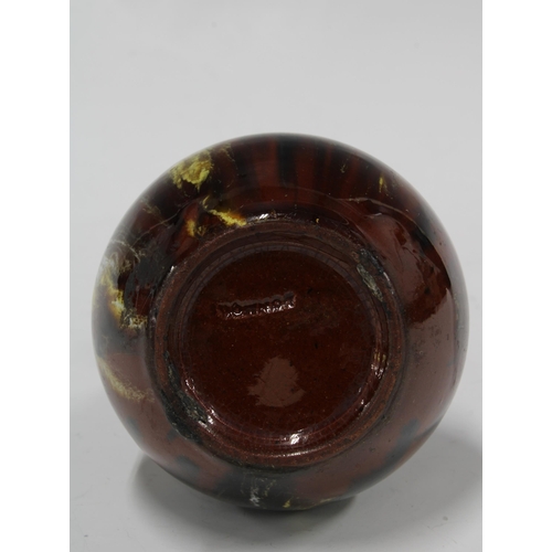 128 - Dunmore Scottish pottery vase, brown streaked glaze, impressed marks, 8 x 13cm.