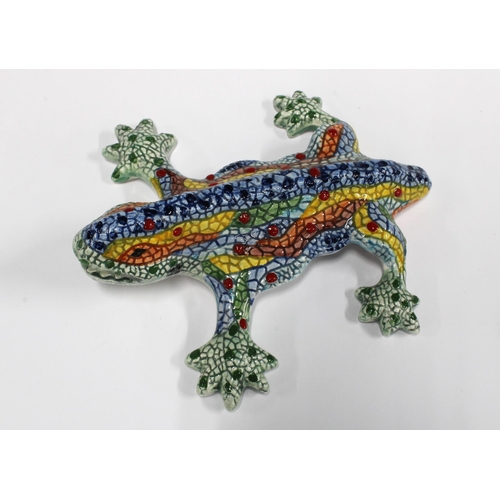 129 - Spanish Gaudi pottery lizard, 17 x 15cm.