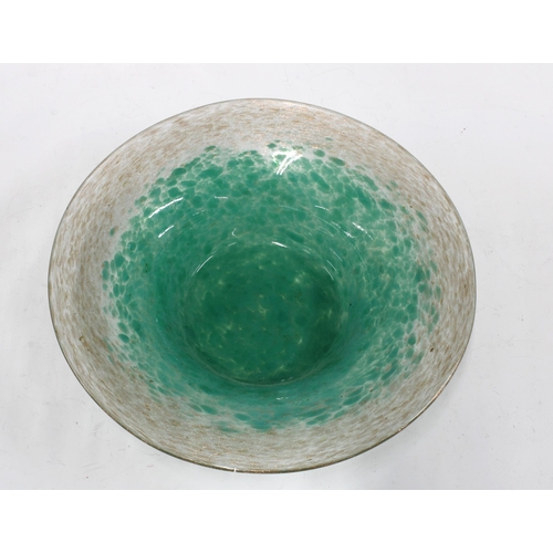 130 - Monart Scottish art glass bowl, green with aventurine inclusions, 27cm wide.