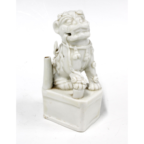 134 - Dehua Buddhist Lion joss stick holder, 8 x 14cm.