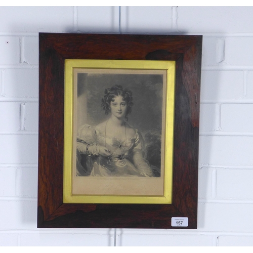 157 - 19th century print of Miss Croker, under glass within a rosewood frame, size including frame 37 x 44... 