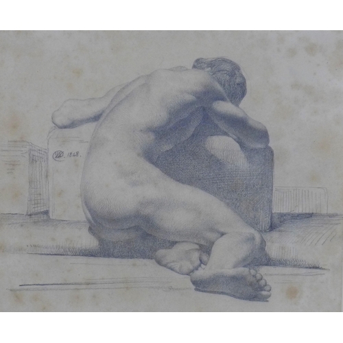 158 - SIR WILLIAM FETTES DOUGLAS PRSA (Scottish 1822 - 1891) NUDE STUDY, conte crayon, signed with monogra... 