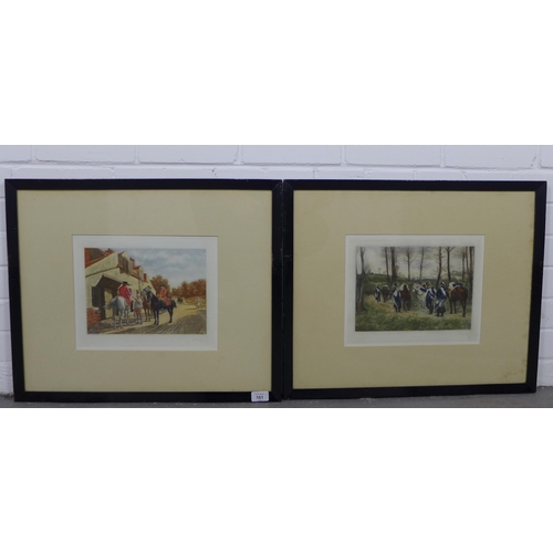 161 - AFTER MEISSONIER, a pair of coloured prints, blind stamped and pencil signed W.A. Cox, framed under ... 