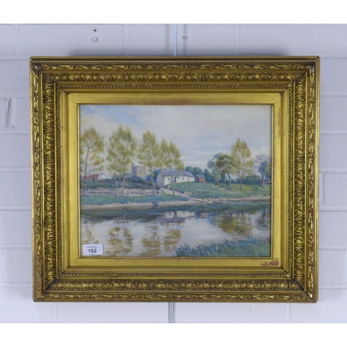 162 - J.E. SHEARER, Untitled lakeside scene, watercolour, signed and dated '99. under glass within an orna... 