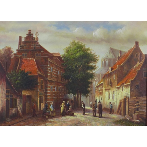 167 - R FAINELLO, Untitled Continental street scene, oil on board, signed bottom right, framed. 40 x 30cm