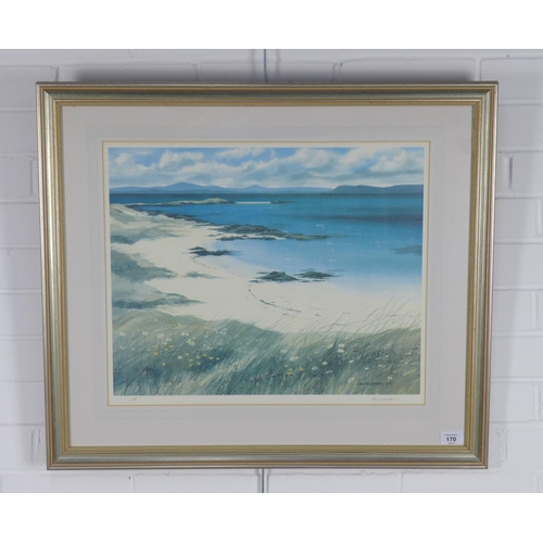 170 - JIM NICHOLSON (SCOTTISH 1924 - 1996) NORTH END, IONA, signed Artist's Proof print, framed under glas... 