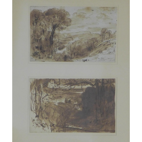 173 - DAVID OCTAVIUS HILL, RSA (British, 1802-1870) Two untitled river scene ink and wash sketches, one si... 