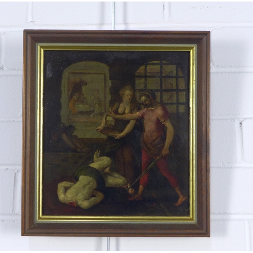 177 - The beheading of St. John the Baptist, oil on board, apparently unsigned, framed. 21 x 24cm