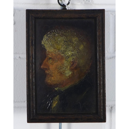 179 - Small oil on board portrait of a gent, unsigned, framed, 9 x 13,5cm