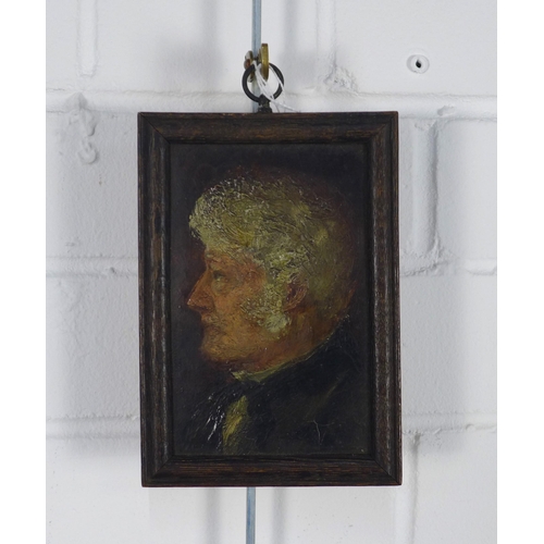 179 - Small oil on board portrait of a gent, unsigned, framed, 9 x 13,5cm