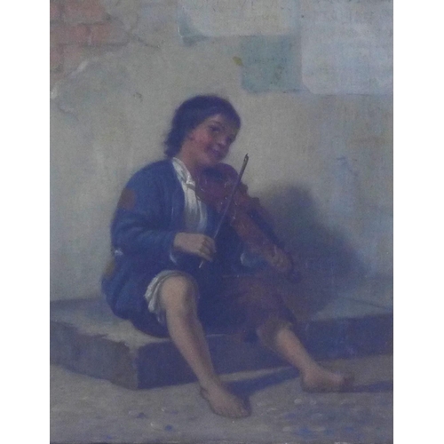 182 - 19TH CENTURY ENGLISH SCHOOL, untitled oil of a young boy playing a violin, apparently unsigned, unde... 