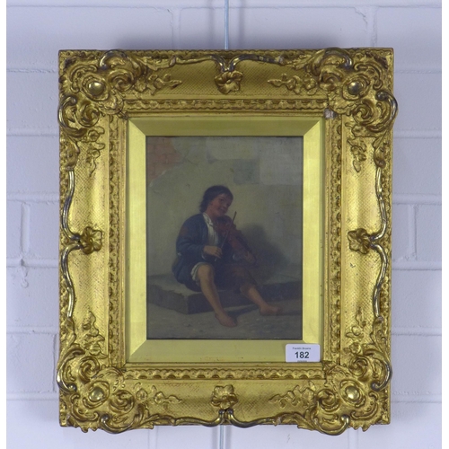 182 - 19TH CENTURY ENGLISH SCHOOL, untitled oil of a young boy playing a violin, apparently unsigned, unde... 