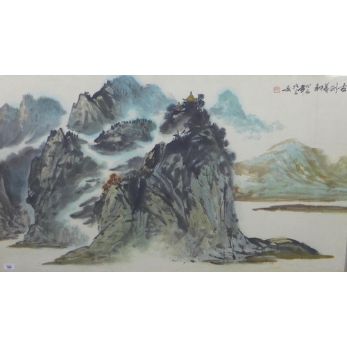 188 - JAPANESE SCHOOL, large coloured watercolour, framed under glass, 128 x 76cm