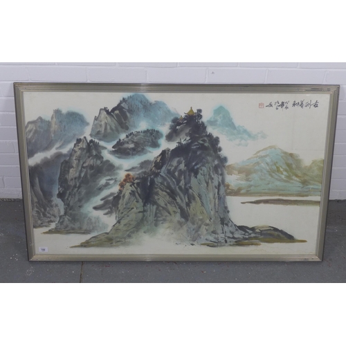 188 - JAPANESE SCHOOL, large coloured watercolour, framed under glass, 128 x 76cm