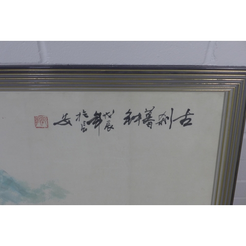 188 - JAPANESE SCHOOL, large coloured watercolour, framed under glass, 128 x 76cm