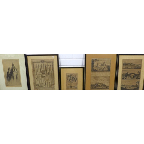 189 - Five framed prints to include Caermarthen Castle and Holt Castle, etc 5)