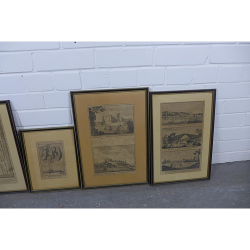 189 - Five framed prints to include Caermarthen Castle and Holt Castle, etc 5)