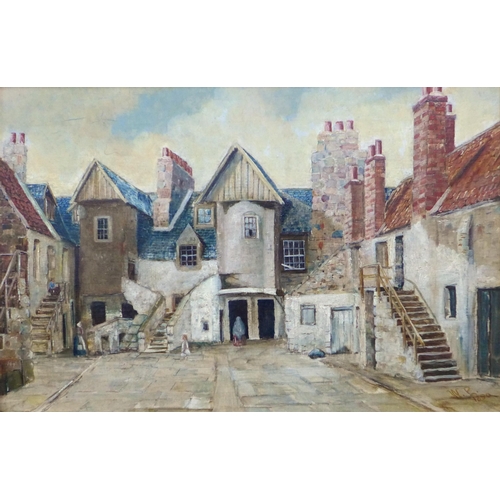 193 - 19th CENTURY SCOTTISH SCHOOL, WHITE HORSE CLOSE, EDINBURGH, oil on canvas, signed with initials W.P ... 