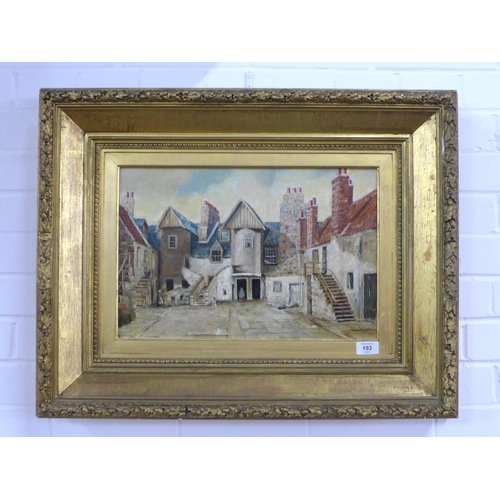 193 - 19th CENTURY SCOTTISH SCHOOL, WHITE HORSE CLOSE, EDINBURGH, oil on canvas, signed with initials W.P ... 