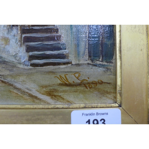 193 - 19th CENTURY SCOTTISH SCHOOL, WHITE HORSE CLOSE, EDINBURGH, oil on canvas, signed with initials W.P ... 