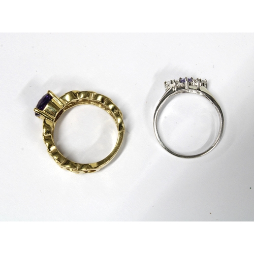 2 - 9ct yellow gold and gemset dress ring together with a 9ct white gold dress ring set with CZ, size P ... 