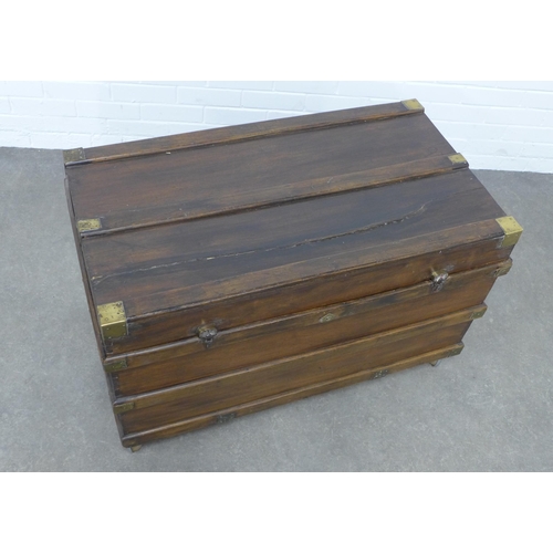 215 - Stained camphorwood blanket box, brass mounted with wooden bands, 99 x 60 x 56cm.