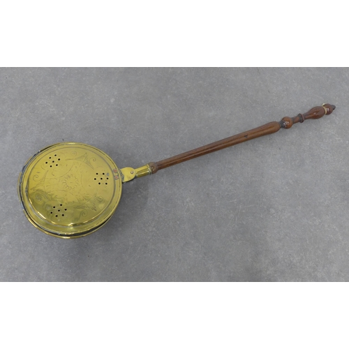 217 - Brass bed warming pan, 112cm long.