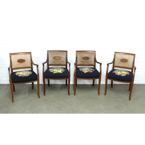 219 - Set of four bergere back open armchairs with tapestry upholstered stuff over seats, 53 x 80 x 40cm. ... 