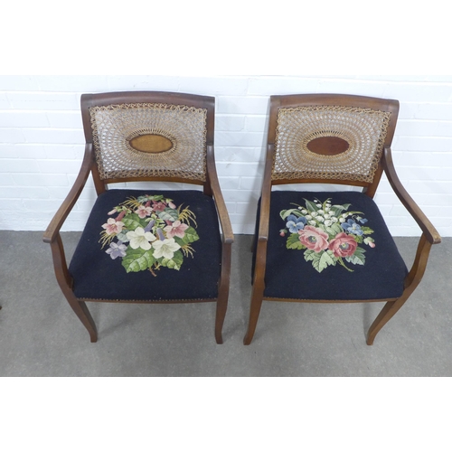 219 - Set of four bergere back open armchairs with tapestry upholstered stuff over seats, 53 x 80 x 40cm. ... 