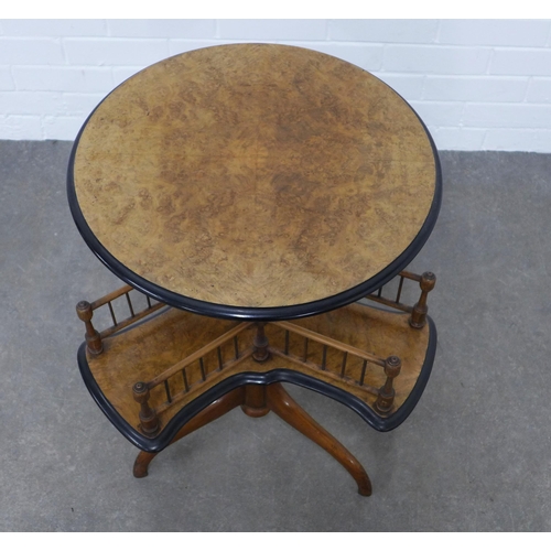 220 - Walnut book / reading table, circular top with gallery to the pedestal base, splayed tripod legs, 54... 