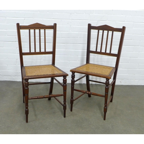 225 - Pair of Edwardian mahogany side chairs with cane work seats, 40 x 84 x 36cm. (2)