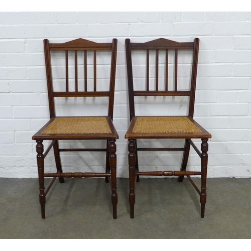 225 - Pair of Edwardian mahogany side chairs with cane work seats, 40 x 84 x 36cm. (2)