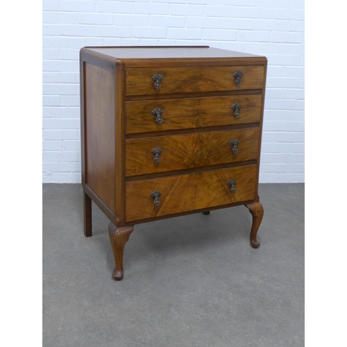 228 - Early 20th century mahogany chest with four graduating long drawers, on cabriole legs, 80 x 98 x 54c... 