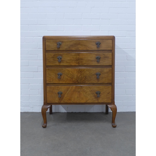 228 - Early 20th century mahogany chest with four graduating long drawers, on cabriole legs, 80 x 98 x 54c... 