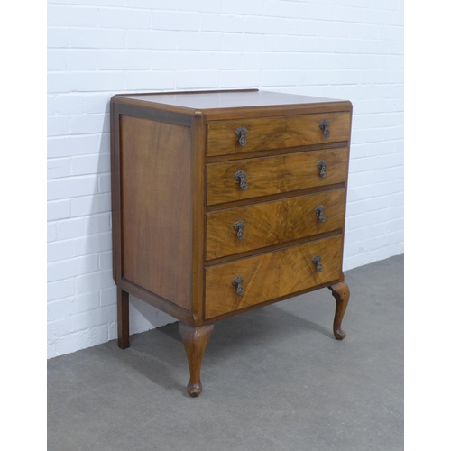 228 - Early 20th century mahogany chest with four graduating long drawers, on cabriole legs, 80 x 98 x 54c... 