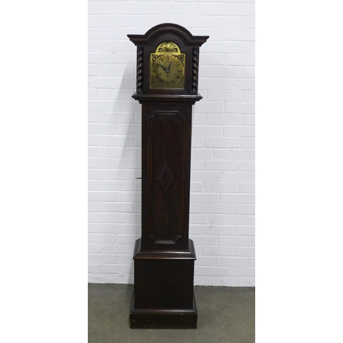 231 - An oak cased grandmother clock, brass Tempus Fugit dial, 42 x 173 x 26cm.