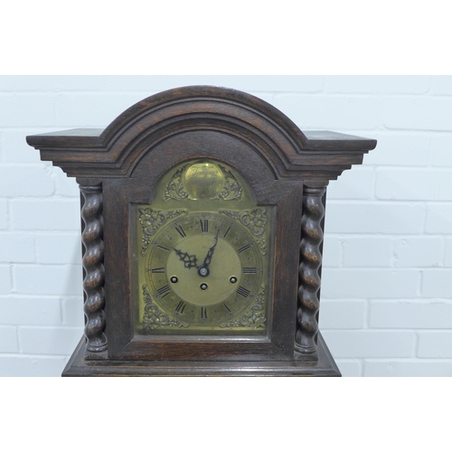 231 - An oak cased grandmother clock, brass Tempus Fugit dial, 42 x 173 x 26cm.