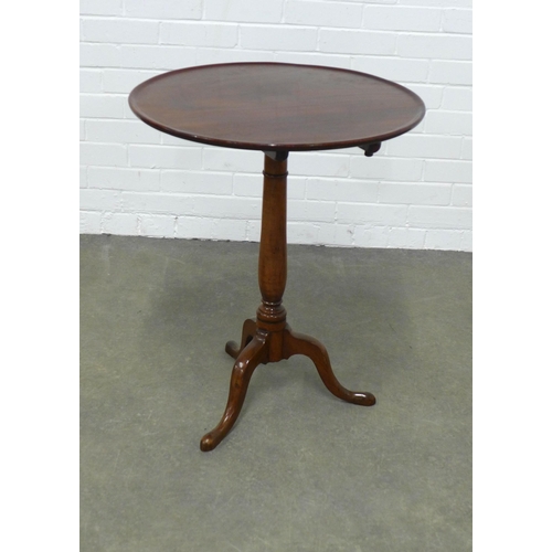 237 - Mahogany tilt top table, circular dished top on pedestal base with splayed tripod legs, 58 x 71cm.