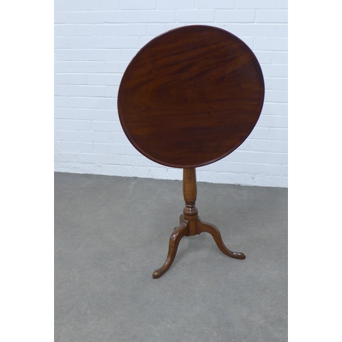 237 - Mahogany tilt top table, circular dished top on pedestal base with splayed tripod legs, 58 x 71cm.