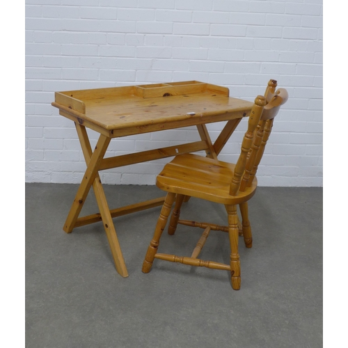 245 - Pine folding desk and stand with chair, 90 x 75 x 56cm. (2)