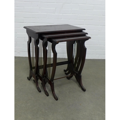 249 - Mahogany nest of three tables, lyre end supports, 56 x 61 x 36cm. (3)