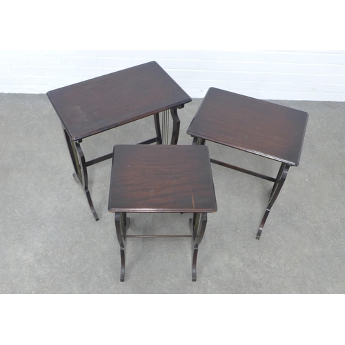 249 - Mahogany nest of three tables, lyre end supports, 56 x 61 x 36cm. (3)