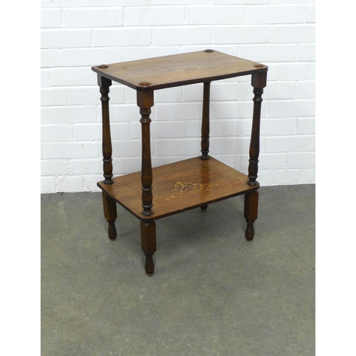 253 - An inlaid rosewood inlaid two tier side table, 47 x 67 x 34cm.