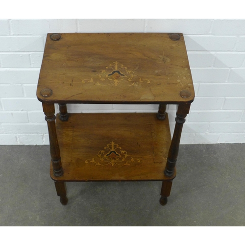 253 - An inlaid rosewood inlaid two tier side table, 47 x 67 x 34cm.