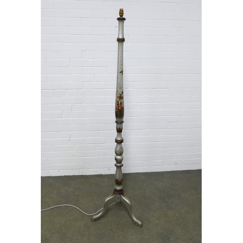 257 - Chinoiserie silver painted wooden standard lamp, 168cm high.