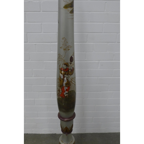 257 - Chinoiserie silver painted wooden standard lamp, 168cm high.